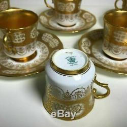 Set of 6 Fine Coalport Gold Encrusted Demitasse Cup & Saucer