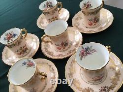 Set of 6 Hammersley china pink floral coffee cups and saucers Handpainted Howard