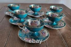 Set of 6 Lefton Turquoise & Gold Courting Couples Cups & Saucers