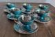 Set Of 6 Lefton Turquoise & Gold Courting Couples Cups & Saucers