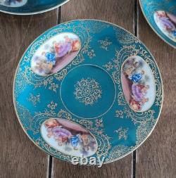 Set of 6 Lefton Turquoise & Gold Courting Couples Cups & Saucers