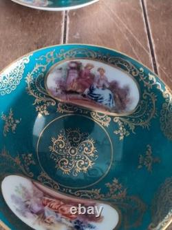 Set of 6 Lefton Turquoise & Gold Courting Couples Cups & Saucers