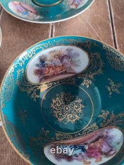 Set of 6 Lefton Turquoise & Gold Courting Couples Cups & Saucers