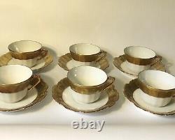 Set of 6 Straus & Sons Limoges Gold Rim/Band Cups & Saucers