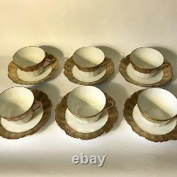 Set of 6 Straus & Sons Limoges Gold Rim/Band Cups & Saucers