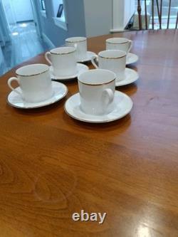 Set of 6 Tiffany & Co. Gold rim Demitasse Cups & Saucers White Gold Rim Set of 2