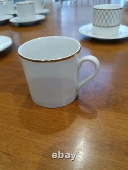 Set of 6 Tiffany & Co. Gold rim Demitasse Cups & Saucers White Gold Rim Set of 2