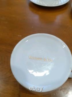 Set of 6 Tiffany & Co. Gold rim Demitasse Cups & Saucers White Gold Rim Set of 2