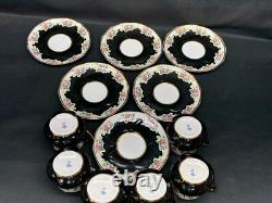 Set of 6 Vintage BLACK / GOLD / PINK ROSES Demitasse Cups & Saucers 2 1/4