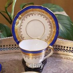 Set of 6 Vintage Boyer Limoges France Blue and Gold Demitasse Cup & Saucers