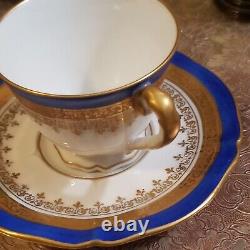 Set of 6 Vintage Boyer Limoges France Blue and Gold Demitasse Cup & Saucers