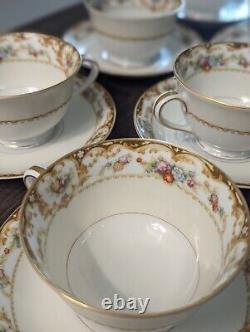 Set of 6 Vintage Noritake Japan White & Gold Floral Pattern Cups + Saucers