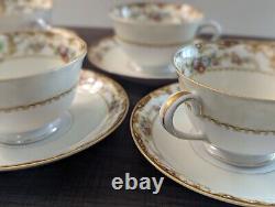 Set of 6 Vintage Noritake Japan White & Gold Floral Pattern Cups + Saucers