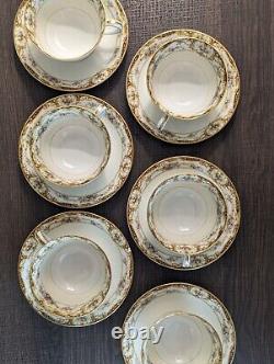 Set of 6 Vintage Noritake Japan White & Gold Floral Pattern Cups + Saucers