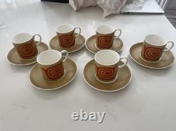 Set of 6 Wedgwood Susie Cooper design Old Gold Nebula coffee cups and saucers