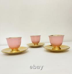 Set of 6 pcs Porcelain Pink Gold Arabic Turkish Coffee Espresso Cups & Saucers