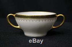 Set of 7 Antique Elite Works Limoges Bouillon Soup Cups, Saucers Gold Trim 1900