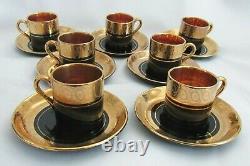 Set of 7 Gibson & Sons Davenport Black & Heavy Gold Demitasse Cups & Saucers