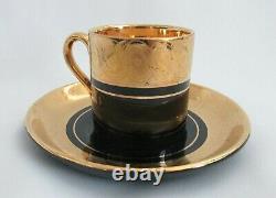 Set of 7 Gibson & Sons Davenport Black & Heavy Gold Demitasse Cups & Saucers