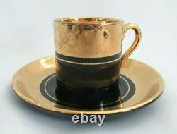 Set of 7 Gibson & Sons Davenport Black & Heavy Gold Demitasse Cups & Saucers