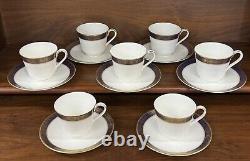 Set of (7) Royal Doulton ROCHELLE Cobalt Blue & Gold Bone China Cups & Saucers