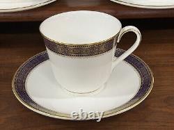 Set of (7) Royal Doulton ROCHELLE Cobalt Blue & Gold Bone China Cups & Saucers