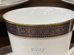 Set of (7) Royal Doulton ROCHELLE Cobalt Blue & Gold Bone China Cups & Saucers