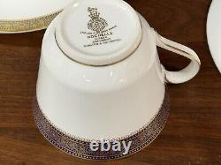 Set of (7) Royal Doulton ROCHELLE Cobalt Blue & Gold Bone China Cups & Saucers