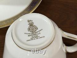 Set of (7) Royal Doulton ROCHELLE Cobalt Blue & Gold Bone China Cups & Saucers