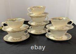 Set of 7 Tea Cups & Saucers Lenox Autumn Gold Trim Bone China