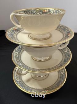 Set of 7 Tea Cups & Saucers Lenox Autumn Gold Trim Bone China