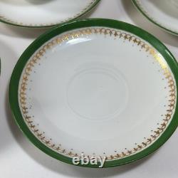 Set of 8 D&C LImoges France Double Handled Bouillion Cups w Saucers Green Gold