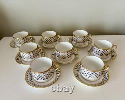 Set of 8 Richard Ginori Diamanti Cups and Saucers Blue Gold Florence Italy