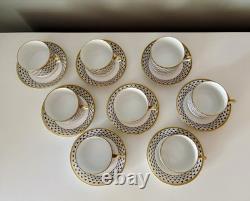 Set of 8 Richard Ginori Diamanti Cups and Saucers Blue Gold Florence Italy