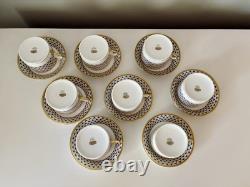 Set of 8 Richard Ginori Diamanti Cups and Saucers Blue Gold Florence Italy