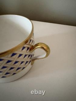 Set of 8 Richard Ginori Diamanti Cups and Saucers Blue Gold Florence Italy