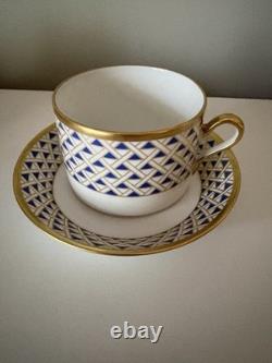 Set of 8 Richard Ginori Diamanti Cups and Saucers Blue Gold Florence Italy