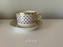 Set of 8 Richard Ginori Diamanti Cups and Saucers Blue Gold Florence Italy