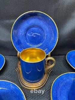 Set of 9 Crown Staffordshire COBALT / GOLD Demitasse Cups & Saucers 2 3/8