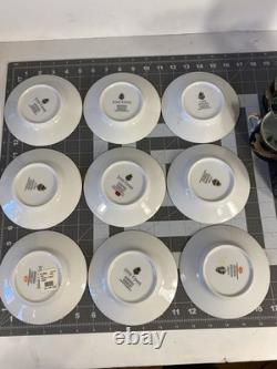 Set of 9 Lynn Chase Jaguar Jungle Porcelain Tea Cups & Saucers 24KT Gold Trim