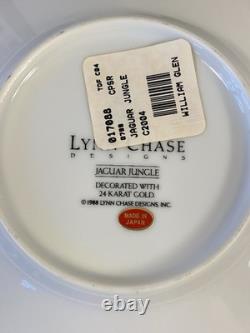 Set of 9 Lynn Chase Jaguar Jungle Porcelain Tea Cups & Saucers 24KT Gold Trim
