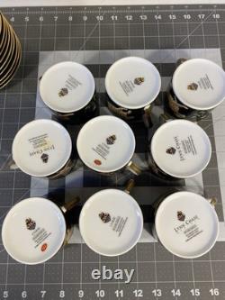 Set of 9 Lynn Chase Jaguar Jungle Porcelain Tea Cups & Saucers 24KT Gold Trim