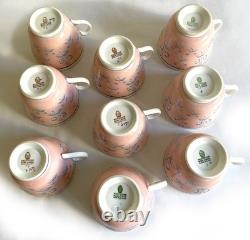 Set of 9 footed T&C Cups + Saucers Wedgwood PIMPERNEL'Pink', gold rimmed