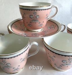Set of 9 footed T&C Cups + Saucers Wedgwood PIMPERNEL'Pink', gold rimmed