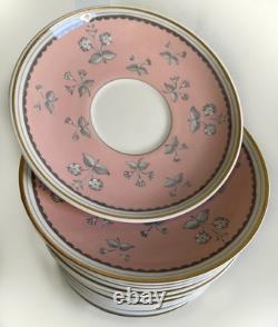 Set of 9 footed T&C Cups + Saucers Wedgwood PIMPERNEL'Pink', gold rimmed