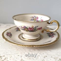 Set of Four (4) Castleton Rose Footed Tea Cups & Saucers Gold Trim Antique 8 pcs