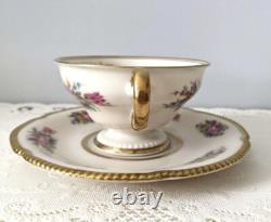 Set of Four (4) Castleton Rose Footed Tea Cups & Saucers Gold Trim Antique 8 pcs