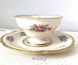 Set of Four (4) Castleton Rose Footed Tea Cups & Saucers Gold Trim Antique 8 pcs