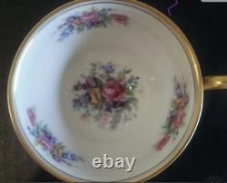 Set of Four (4) Castleton Rose Footed Tea Cups & Saucers Gold Trim Antique 8 pcs