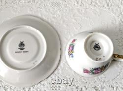 Set of Four (4) Castleton Rose Footed Tea Cups & Saucers Gold Trim Antique 8 pcs